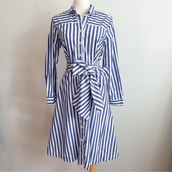 J. Crew Dresses & Skirts - J. Crew Blue & White Striped Long-Sleeve Button-Down Shirtdress | Size 8